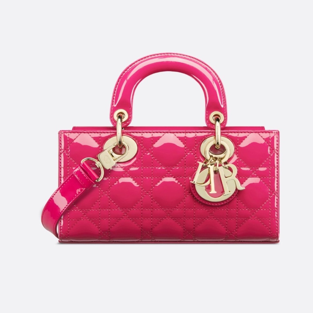 RARE Pre-Loved Dior Small Lady D-Joy in Fuchsia Patent Cannage Calfskin Leather